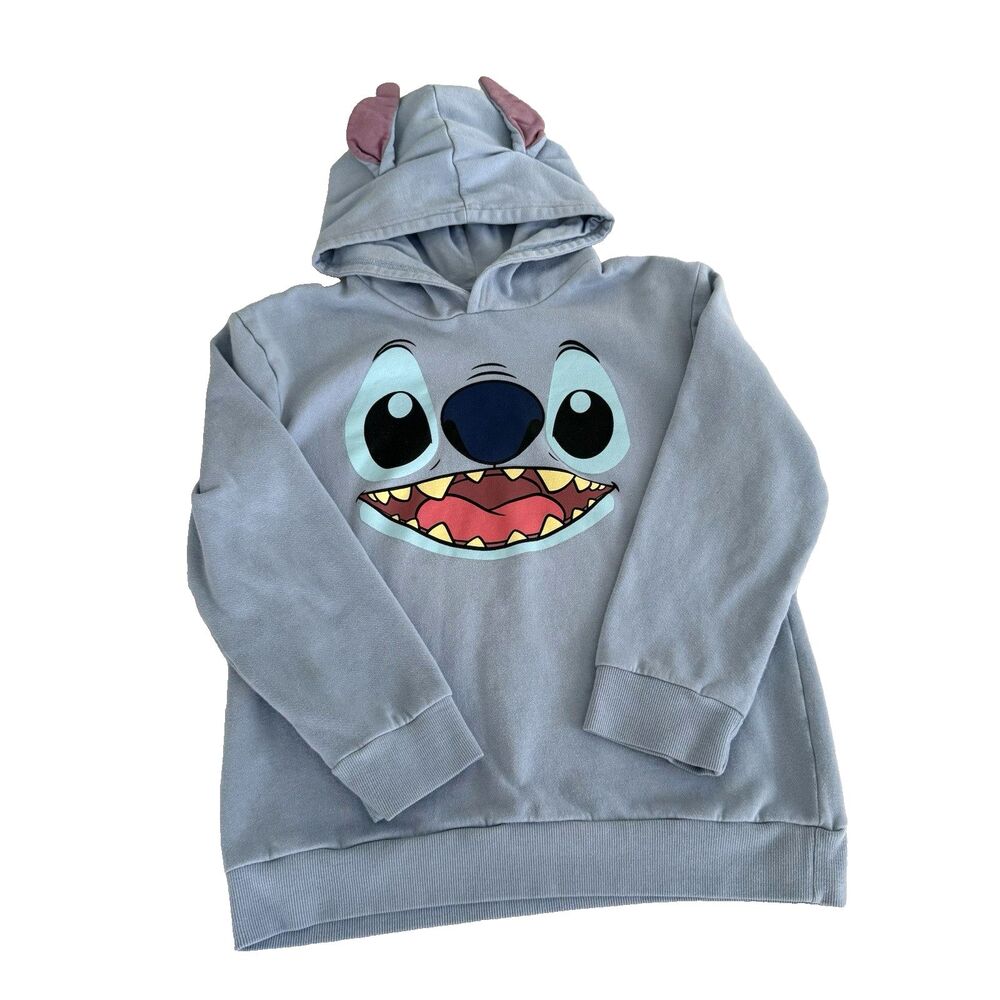 Disney Lilo & Stitch Youth XL Light Blue Hooded Sweatshirt 3D Ears 14/16 Unisex
